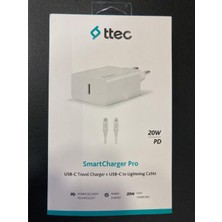 Ttec Smartcharger Pd 20W Seyahat Hızlı Şarj Aleti Type-C - Lightning Kablo + Adaptör 150CM Beyaz 2SCS22BL