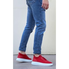 BA0812 Özel Örme Triko Tarz Kırmızı Beyaz Renk Spor Ayakkabı