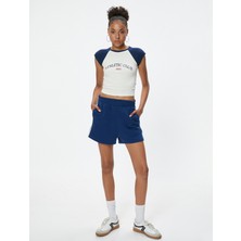 Koton Crop Spor Tişört Baskılı Bisiklet Yaka Reglan Kollu Slim Fit