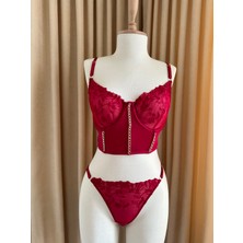 Bouquet Lingerie Kırmızı Zincir Detaylı Bralet Takımı
