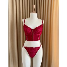 Bouquet Lingerie Kırmızı Zincir Detaylı Bralet Takımı