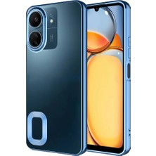 Kzy Xiaomi Poco C65 Kapak Yanları Renkli Lens Korumalı Logo Gösteren Şeffaf Luxury Silikon Kılıf - Mavi