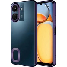 Kzy Xiaomi Poco C65 Kapak Yanları Renkli Lens Korumalı Logo Gösteren Şeffaf Luxury Silikon Kılıf - Mor