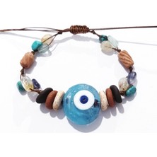 Funny Takı El Yapımı Cam Nazar ve Toprak Boncuklu Amorf Sitrin Florit Firuze Doğaltaşlı  Bileklik