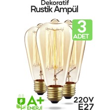 Suled Dekoratif 3'lü Retro Rustik Ampül E27 Standart Duy 220V Ev Cafe Aplik Abajur Tavan Ampülü