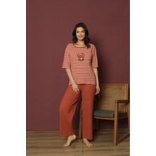 Meri Kadın Kısa Kollu Kiremit Ince Triko Desenli Pijama Takımı Mrlyn