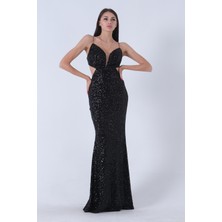 Feminist Siyah Payet Sırtı Açık Abiye 1302173.01