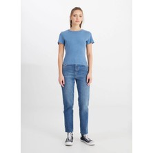 Wrangler Bisiklet Yaka Mavi Kadın T-Shirt W241600TF-BISIKLET Yaka T-Shirt