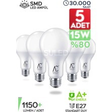 Suled Tasarruflu LED Ampül 5'li Set 15W 1150LM Smd LED Beyaz Işık 6500K E27 Standart Lamba