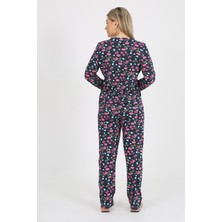 Giyoon Kadın Çiçekli Lacivert Uzun Kollu Pijama Takımı