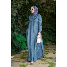 Neways 6619-DENIM Fırfırlı Ferace Koyu Mavi