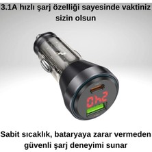 Coofbe Super Şarj Dijital Göstergeli Usb+Type-C Giriş PD48W Araç Çakmaklık Şarjı Araç Hızlı Şarj Aleti