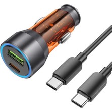 Coofbe Super Şarj Usb+Type-C Giriş PD43W Araç Çakmaklık Şarjı Type-C Şarj Kablosu Araç Şarj Cihazı