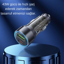 Coofbe Super Şarj Usb+Type-C Giriş PD43W Araç Çakmaklık Şarjı Type-C Şarj Kablosu Araç Şarj Cihazı