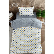 Marla Home Welsoft Sarı Star Pamuklu Tek Kişilik Beyaz Renk Yorgan Seti