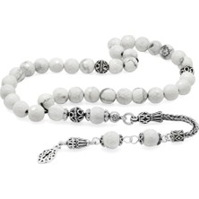 Gümüş Hediye Al 925 Ayar Gümüş Püsküllü Fasetalı Küre Kesim Havlit Doğaltaş Tesbih