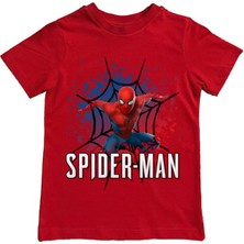 Sedirli Baskılı Örümcek Adam Pamuklu Penye Kumaş Yazlık Çocuk Tişört