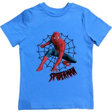 Sedirli Baskılı Örümcek Adam Pamuklu Penye Kumaş Yazlık Çocuk Tişört