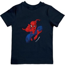 Sedirli Baskılı Örümcek Adam Pamuklu Penye Kumaş Yazlık Çocuk Tişört