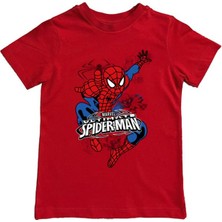 Sedirli Baskılı Örümcek Adam Pamuklu Penye Kumaş Yazlık Çocuk Tişört