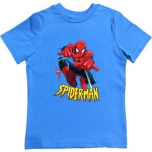 Sedirli Baskılı Örümcek Adam Pamuklu Penye Kumaş Yazlık Çocuk Tişört