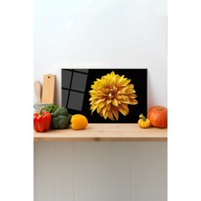 Rosyvien Sarı Çiçekli Siyah Cam Kesme Tahtası, Silikon Ayaklı, Sunum Kesim Doğrama Tablası, Temperli Rodajlı