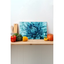 Rosyvien Mavi Çiçek Cam Kesme Tahtası, Silikon Ayaklı, Sunum Kesim Doğrama Tablası, Temperli ve Rodajlı