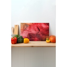 Rosyvien Kırmızı Yapraklar Cam Kesme Tahtası, Silikon Ayaklı Sunum Kesim Doğrama Tablası, Temperli ve Rodajlı