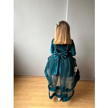 Taha Kids Kuyruklu Kadife Çocuk Abiye Elbise Yeşil