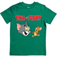 Sedirli Tom & Jerry Baskılı Pamuklu Penye Kumaş Yazlık Çocuk Tişört