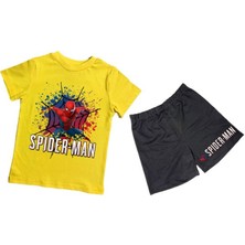 Sedirli Unisex Spiderman Baskılı Pamuklu Kumaş Kısa Kollu Şortlu Ikili Çocuk Takımı