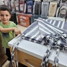 Devrim Olivya Tekstil Halkalı Gri-Beyaz Çizgili Özel Dikim Lüks Branda Balkon Perdesi