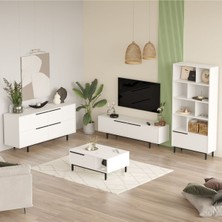 Yurudesign Ocean Tv Ünitesi Orta Sehpa Konsol Kitaplık 4'lü Set Beyaz ON21-W