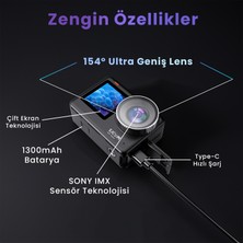 SJCAM SJ11 Active Dual Screen 20MP 5GHz WiFi 4K UHD Su Geçirmez Kasa 154° 1300mAh Aksiyon Kamerası Siyah