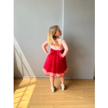 Taha Kids Güpür Detay Çocuk Abiye Elbise Kırmızı