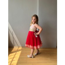 Taha Kids Güpür Detay Çocuk Abiye Elbise Kırmızı
