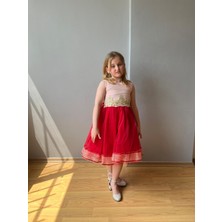 Taha Kids Güpür Detay Çocuk Abiye Elbise Kırmızı