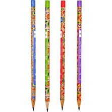 Faber-Castell Renkli Flowers Çiçek Desenli Yuvarlak 2b Kurşun Kalem - 4 Adet