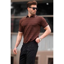 Madmext Kahverengi Polo Yaka Erkek Tişört 6894