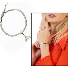 Gümüş Hediye Al Gümüş Renk Snake Zincirli Sedef Doğaltaş Kombinli Balina Kuyruğu Tasarım Kadın Bileklik