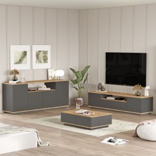 Yurudesign Future Tv Ünitesi Orta Sehpa Konsol 3'lü Set Çam-Antrasit FR18-AA