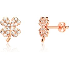 İndigo Takı Küçük Yonca Rose Çivi Gümüş Küpe