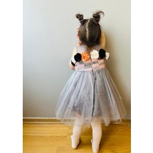 Taha Kids Çiçek Model Çocuk Abiye Elbise Gri
