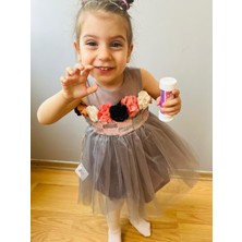 Taha Kids Çiçek Model Çocuk Abiye Elbise Gri
