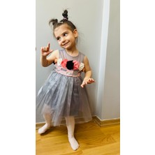 Taha Kids Çiçek Model Çocuk Abiye Elbise Gri