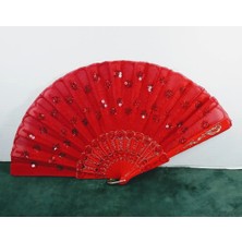 Nazarone Yelpaze  Şık Doğal Serinletici Pullu YELPAZE-877-13 Kırmızı x 6 Adet