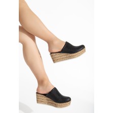 Analin Shoes Kadın Deri Önü Kapalı Dolgu Topuk Terlik 7081 Terlik  Sıyah 39