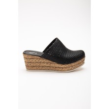 Analin Shoes Kadın Deri Önü Kapalı Dolgu Topuk Terlik 7081 Terlik  Sıyah 39