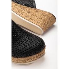 Analin Shoes Kadın Deri Önü Kapalı Dolgu Topuk Terlik 7081 Terlik  Sıyah 39