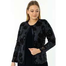 Ladies First Büyük Beden 3698 Siyah Ceket+Bluz Takım